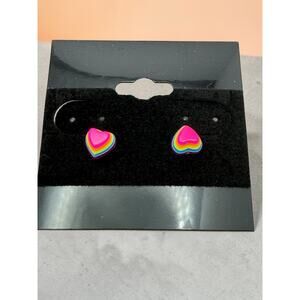 S925 Rainbow Heart Acrylic Stud Earrings Pink Multicolor Fashion Jewelry